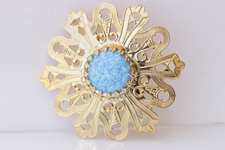 BLUE OPAL BROOCH, Large Brooch, Flower Vintage Brooch, Unique Gold Brooch, Antique clothing Brooch, Coat Pin, Gift For Her, Brooch For Dress