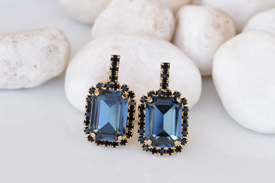NAVY BLUE EARRINGS, Bridal Stud Earrings, Dark Blue Earrings, Bridal Shower Evening Dainty Earrings, Bridesmaid Earrings, Blue And Black