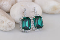 EMERALD EARRINGS, Bridal Stud Earrings, Dark Green Earrings, Bridal Shower Evening Classic Earrings, Bridesmaid Earrings,Emerald And Crystal