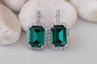 EMERALD EARRINGS, Bridal Stud Earrings, Dark Green Earrings, Bridal Shower Evening Classic Earrings, Bridesmaid Earrings,Emerald And Crystal