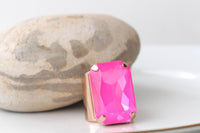 PINK FUCHSIA RING, Statement Pink Stone Ring, Hot Pink Ring, Large Unique Ring, Big Stone Cocktail Ring, Neon Ring, Dark Pink Chunky Ring