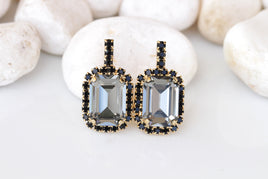 GRAY BLACK EARRINGS, Bridal Stud Earrings, Black Diamond Crystals Earrings, Bridal Shower Evening Dainty Earrings,Bridesmaid Smokey Earrings