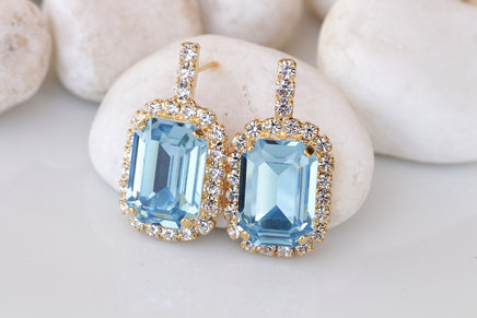 AQUAMARINE EARRINGS, Bridal Stud Earrings, Light Blue Crystals Earrings, Bridal Shower Evening Unique Earrings Gift,Bridesmaid Blue Earrings