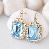AQUAMARINE EARRINGS, Bridal Stud Earrings, Light Blue Crystals Earrings, Bridal Shower Evening Unique Earrings Gift,Bridesmaid Blue Earrings