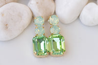 PERIDOT MINT EARRINGS ,Green Bridal Long Earrings, Bridesmaids Earrings, Gift For her, Geometric earrings, Light Green Crystal Earrings