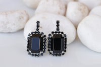 BLACK EARRINGS, Bridal Stud Earrings, Black Medium Crystals Earrings, Cocktail Black Evening Dainty Earrings,Bridesmaid Black Earrings Gift