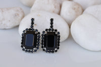 BLACK EARRINGS, Bridal Stud Earrings, Black Medium Crystals Earrings, Cocktail Black Evening Dainty Earrings,Bridesmaid Black Earrings Gift