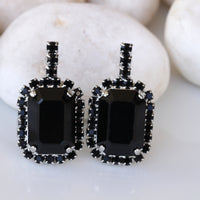BLACK EARRINGS, Bridal Stud Earrings, Black Medium Crystals Earrings, Cocktail Black Evening Dainty Earrings,Bridesmaid Black Earrings Gift