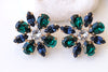 NAVY AND EMERALD Earrings, Bridal Flower Earrings, Woman Stud Earrings, Blue And Green Cluster Studs,Dainty Earrings,Bridesmaid Wedding Gift