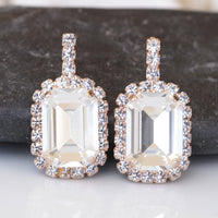 WHITE CRYSTAL EARRINGS, Bridal Stud Earrings, Art Deco Crystals Earrings, Bridal Shower Gift Idea, Bridesmaid Clear Evening Unique Earrings