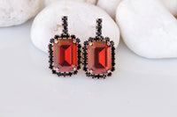 RED BLACK EARRINGS, Bridal Stud Earrings, Red Crystals Earrings, Bridal Shower Evening Unique Earrings, Mother of the Brides Dainty Earrings