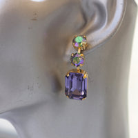PURPLE GREEN EARRINGS, Bridal Drop Earrings, Tanzanite Crystal Earrings, Light Purple Earrings, Wedding Long Earrings, Colorful Earrings
