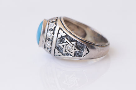 Star Of David ring, mens ring, Statement ring, Religious ring, Turquoise ring, Husband Ring Gift, Silver Sterling 925 ring. Jewish jewelry