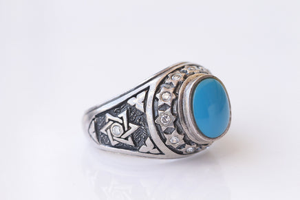 Star Of David ring, mens ring, Statement ring, Religious ring, Turquoise ring, Husband Ring Gift, Silver Sterling 925 ring. Jewish jewelry