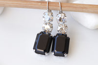 BLACK SILVER EARRINGS ,Black Cocktail Earrings, Woman Dangle Earrings, Chandelier Earrings For Black Evening Dress,Mother of the Bride Gift