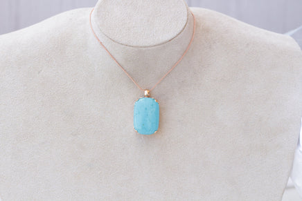 TURQUOISE NECKLACE, Turquoise Classic Pendant, Anniversary gift ,Blue Turquoise And Rose Gold Large Pendant, Simple Gemstone Necklace Gift