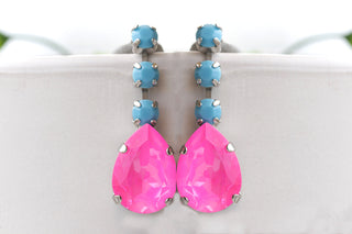 FUCHSIA TURQUOISE EARRINGS, Pink Blue earrings, Bridesmaid Earrings, Long Earrings, Teardrop Earrings, Wedding Colorful Earrings For Bride