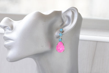 FUCHSIA TURQUOISE EARRINGS, Pink Blue earrings, Bridesmaid Earrings, Long Earrings, Teardrop Earrings, Wedding Colorful Earrings For Bride