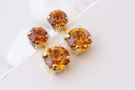 Amber Crystal Earrings, Honey Crystal Drop Earrings, Light Orange Crystal Earrings, Autumn Wedding Earrings, Burnt Orange Small Earrings,