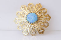 BLUE OPAL BROOCH, Large Brooch, Flower Vintage Brooch, Unique Gold Brooch, Antique clothing Brooch, Coat Pin, Gift For Her, Brooch For Dress