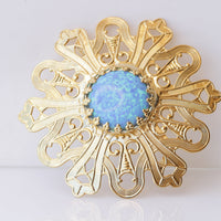 BLUE OPAL BROOCH, Large Brooch, Flower Vintage Brooch, Unique Gold Brooch, Antique clothing Brooch, Coat Pin, Gift For Her, Brooch For Dress