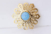 BLUE OPAL BROOCH, Large Brooch, Flower Vintage Brooch, Unique Gold Brooch, Antique clothing Brooch, Coat Pin, Gift For Her, Brooch For Dress