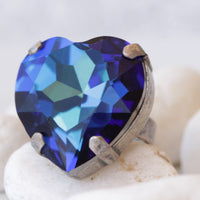 Blue Royal Heart Shaped Ring, Statement Heart Ring, Heart Jewelry, Blue sapphire Heart Ring, Anniversary wife gift, Large Stone Ring