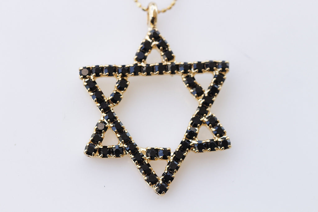 BLACK STAR OF David Necklace, Jewish Star Men Jewelry, Silver Black Crystal Necklace, Bar Mitzvah Gift, Shield Of David, Jewelry From Israel
