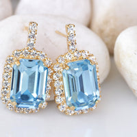 AQUAMARINE EARRINGS, Bridal Stud Earrings, Light Blue Crystals Earrings, Bridal Shower Evening Unique Earrings Gift,Bridesmaid Blue Earrings