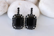 BLACK EARRINGS, Bridal Stud Earrings, Black Medium Crystals Earrings, Cocktail Black Evening Dainty Earrings,Bridesmaid Black Earrings Gift