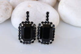 BLACK EARRINGS, Bridal Stud Earrings, Black Medium Crystals Earrings, Cocktail Black Evening Dainty Earrings,Bridesmaid Black Earrings Gift