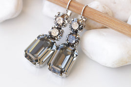 GRAY EARRINGS ,Black Diamond Bridal Drop Earrings, Gray Chandelier Earrings, Wedding Gray Long Dangle Earrings, Mother of the Brides Gift