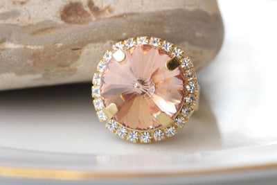 BLUSH RING, Morganite Crystal Ring ,Bridal Blush Pink Ring, Bridesmaid Morganite Rings Gift, Earrings Rings Set, Light Pink Circle Ring