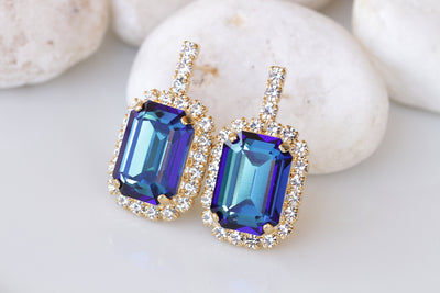 ROYAL BLUE EARRINGS, Bridal Stud Earrings, Blue Sapphire Crystals Earrings, Bridal Shower Evening Earrings Gift, Bridesmaid Blue Earrings