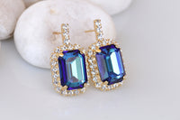 ROYAL BLUE EARRINGS, Bridal Stud Earrings, Blue Sapphire Crystals Earrings, Bridal Shower Evening Earrings Gift, Bridesmaid Blue Earrings