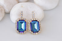 ROYAL BLUE EARRINGS, Bridal Stud Earrings, Blue Sapphire Crystals Earrings, Bridal Shower Evening Earrings Gift, Bridesmaid Blue Earrings