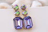 PURPLE GREEN EARRINGS, Bridal Drop Earrings, Tanzanite Crystal Earrings, Light Purple Earrings, Wedding Long Earrings, Colorful Earrings