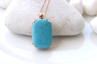 TURQUOISE NECKLACE, Turquoise Classic Pendant, Anniversary gift ,Blue Turquoise And Rose Gold Large Pendant, Simple Gemstone Necklace Gift