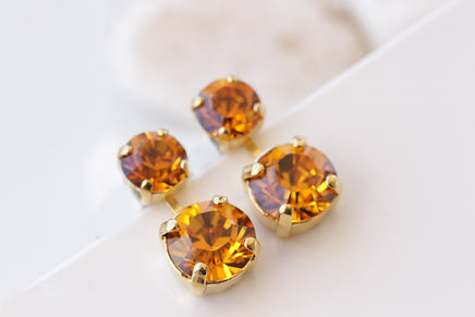 Amber Crystal Earrings, Honey Crystal Drop Earrings, Light Orange Crystal Earrings, Autumn Wedding Earrings, Burnt Orange Small Earrings,