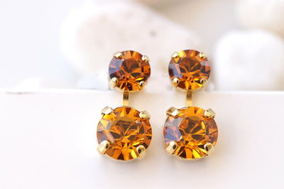 Amber Crystal Earrings, Honey Crystal Drop Earrings, Light Orange Crystal Earrings, Autumn Wedding Earrings, Burnt Orange Small Earrings,