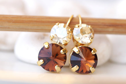 BROWN CHAMPAGNE EARRINGS ,Topaz Crystal Earrings, Chocolate Gold Earrings, Brown Drop Earrings, Smokey Topaz Bridesmaid Wedding Jewelry Gift