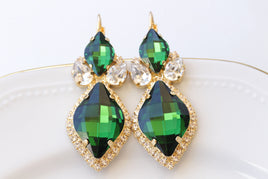 GREEN DROP EARRINGS, Evening Statement Wedding Earrings, Emerald Crystal Earrings,Jewelry For Brides, Cocktail Olive Green Earrings Gift