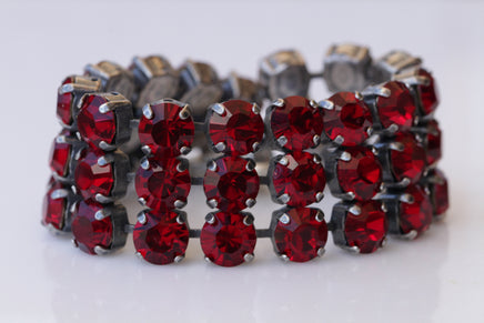 RED BRACELET, Red Garnet Bracelet, Evening Bracelet, Chunky Bracelet, Jewelry For Red Dress, Tennis Statement Bracelet, Formal Bracelet