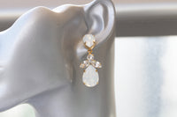 OPAL BRIDAL EARRINGS, Teardrop Long Wedding Earrings, White Opal Earrings,Jewelry Gift For Brides,Statement Opal And Crystal Formal Earrings