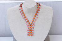 Orange necklace, Statement Orange necklace, Peach necklace, Copper necklace, Y necklace, Orange wedding, Hot orange jewelry,handmade jewelry