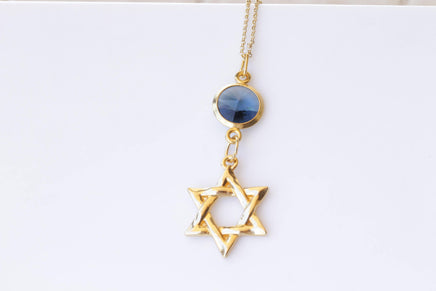 Star of David Necklace, Blue Navy Pendant, Wedding Jewish Gift, Magen David, Jewish Jewelry,Blue Topaz Crystal Necklace, Long Large Pendant