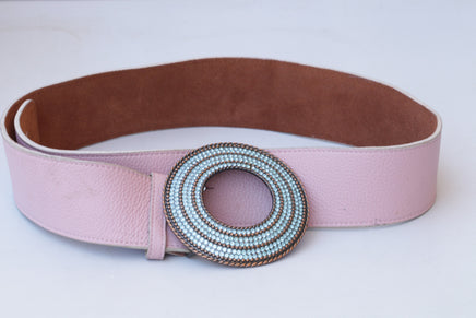 PINK LEATHER BELT, Boho Leather belt, Wide leather belt, Chunky Buckle Belt,Pink and Blue Belt, Blue Aquamarine Circle Buckle , Women's Belt