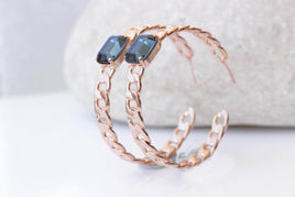 Hoop Rose Gold Chain Earrings, Wedding Dark Blue Large Hoops Earrings, Chunky Navy Blue extra Large Hoop Earrings, Brides Topaz Jewelry Gift