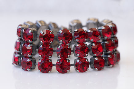 RED BRACELET, Red Garnet Bracelet, Evening Bracelet, Chunky Bracelet, Jewelry For Red Dress, Tennis Statement Bracelet, Formal Bracelet