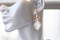 OPAL DROP EARRINGS, Statement Wedding Earrings, Blush Pink Morganite Crystal Earrings,Jewelry For Brides, Rose gold With White Opal Earring